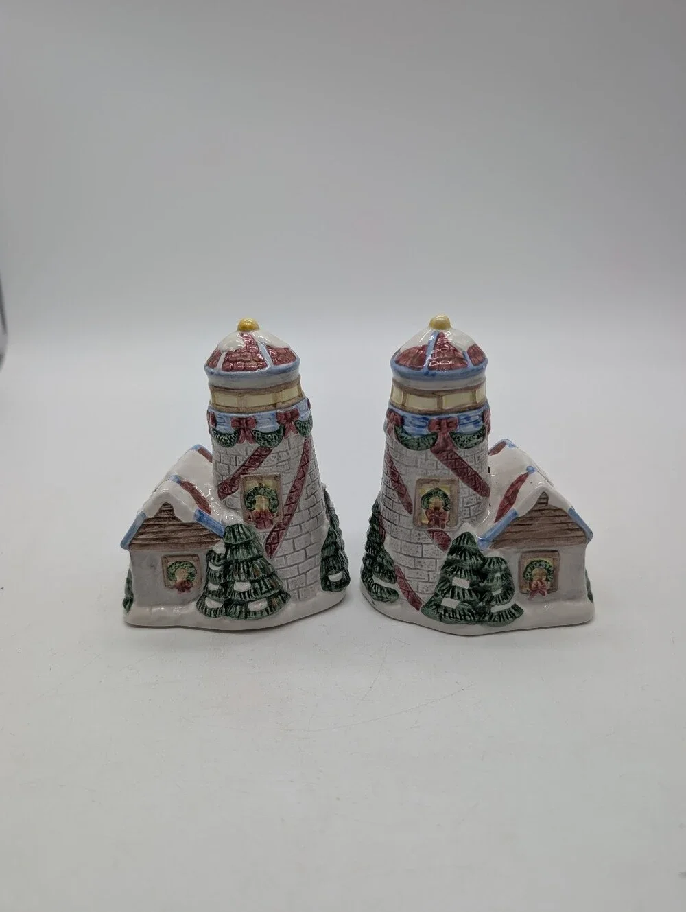Vintage 1996 YH Christmas Lighthouse Salt & Pepper Shakers Holiday Set